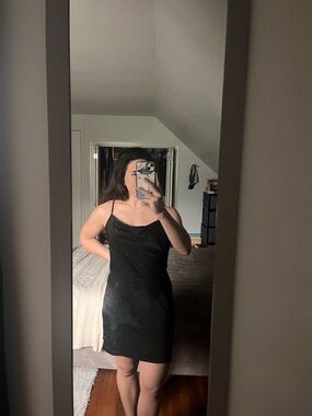 Heart Hips Black Mini Slip Dress with Cowl Neck